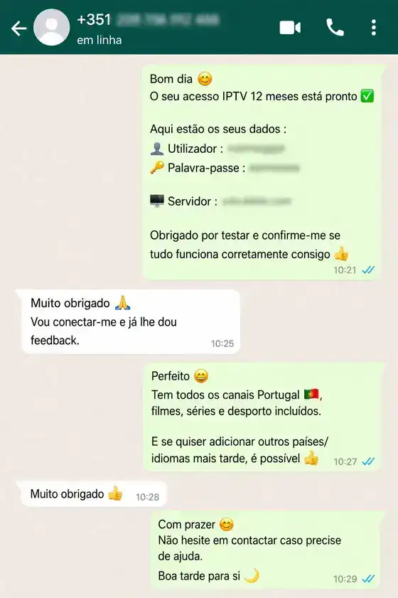 Reseña de cliente por WhatsApp sobre IPTV Movistar España