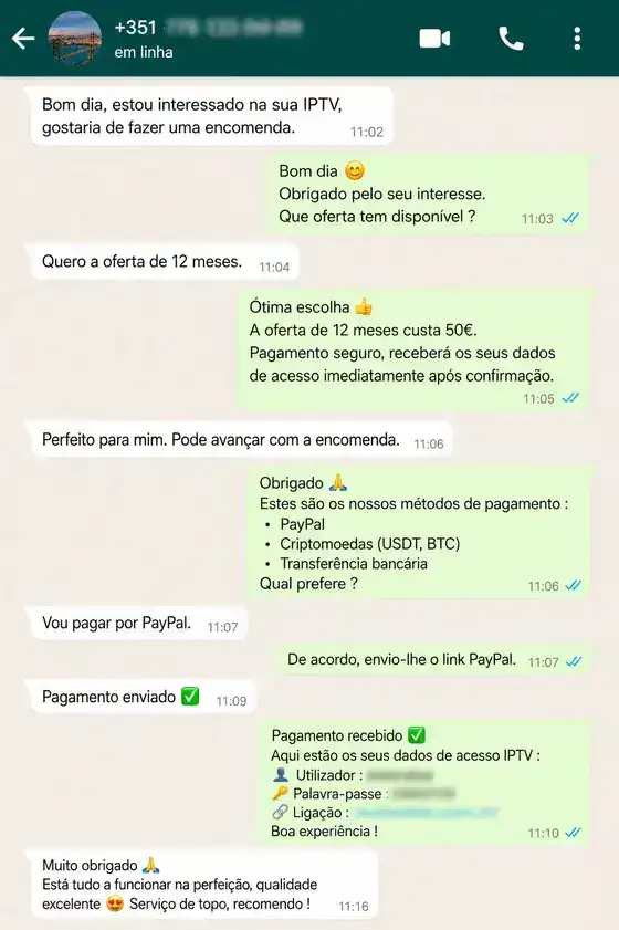 Reseña de cliente por WhatsApp sobre IPTV Movistar España